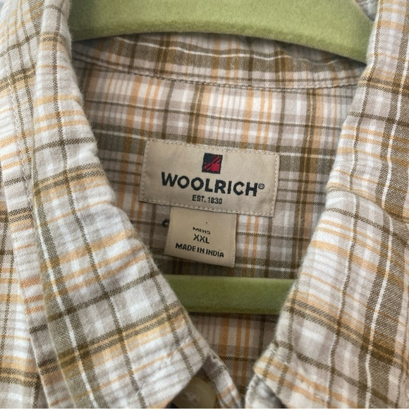 VTG Woolrich Shirt Mens 2XL XXL Gold Plaid Short Sleeve Button Down 2 Pockets - Picture 2 of 4
